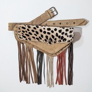 Suede And Pony Hair (Cow Print) Fringe Fanny Pack / Cross Body Bag